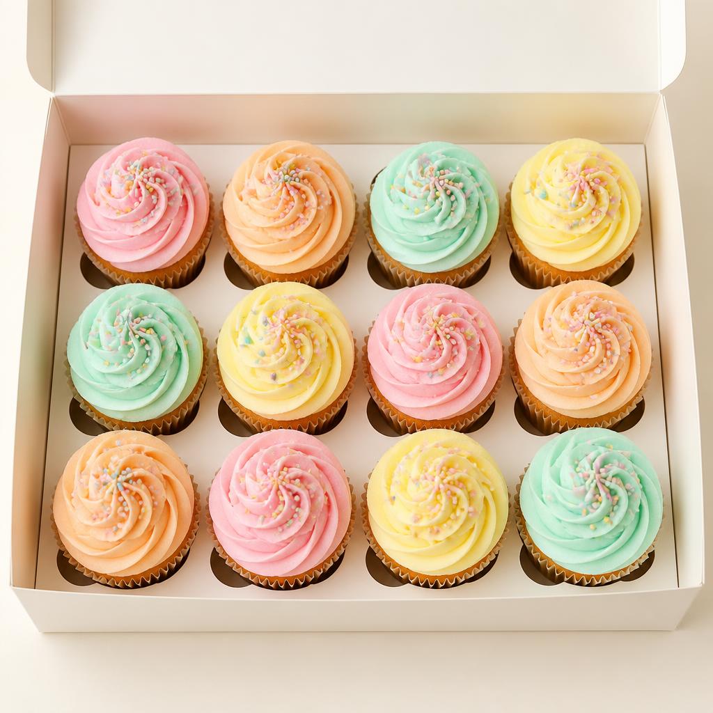 Box of colourful cupcakes