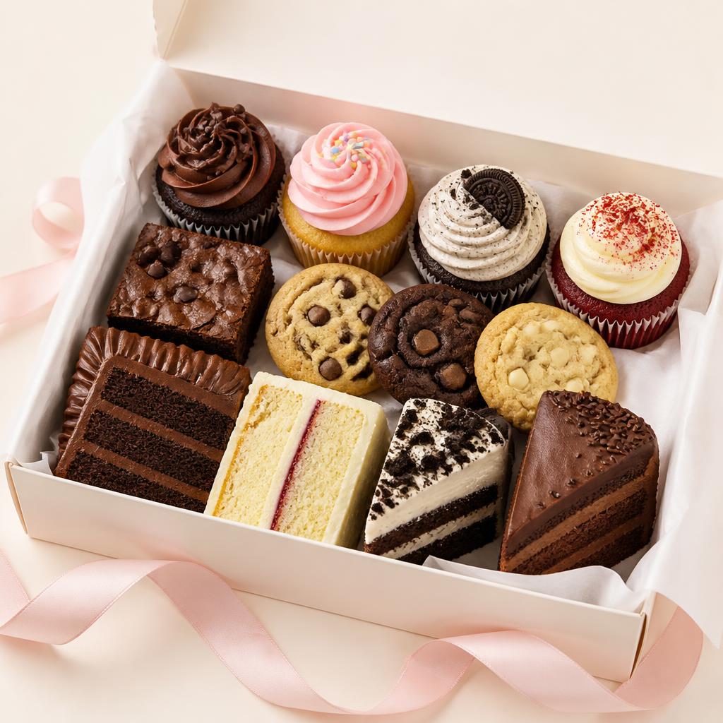 Mixed treat box with ribbon
